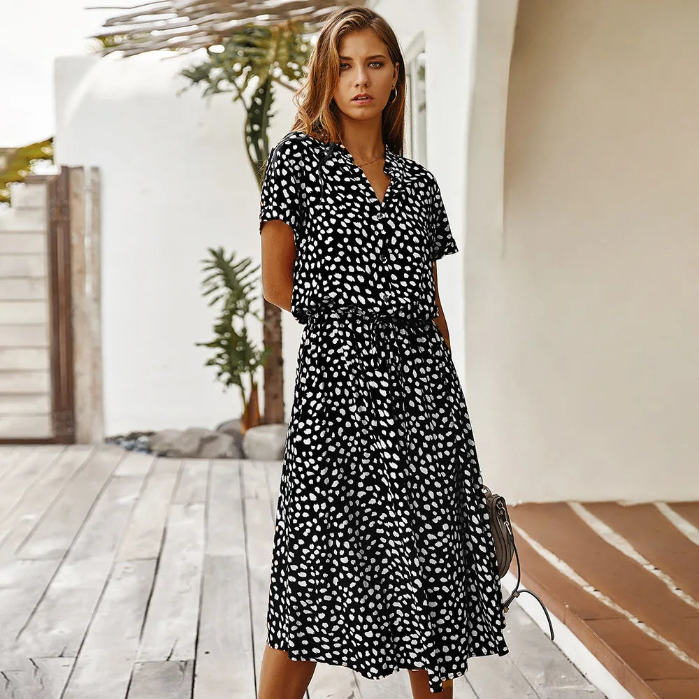 Edna™ | Vintage Waist-Tie Shirt Dress
