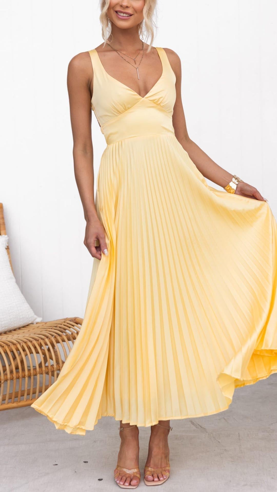 Esmea™ | Pleated V-Neck Dress