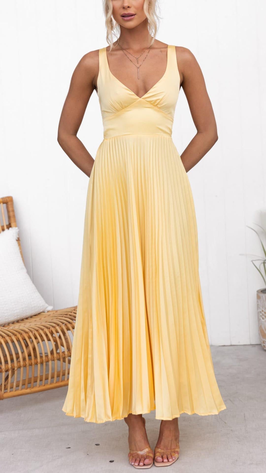 Esmea™ | Pleated V-Neck Dress